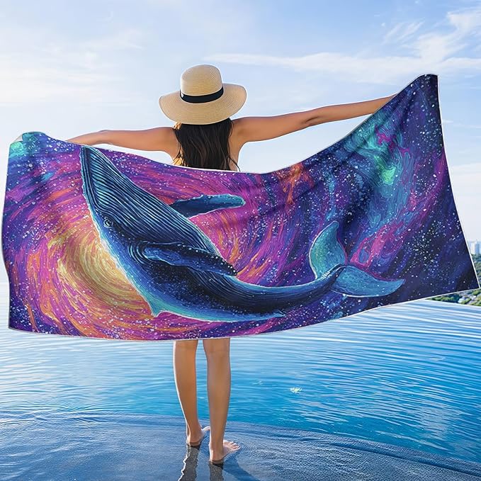 1 Pack Car Towel Seat Covers with Storage Bag, Multifunctional Towel for Gym Outdoor Sport, Picnic, Beach, Pet Dog Travel,Non-Slip Washable Car Seat Protector (Starry Whale)