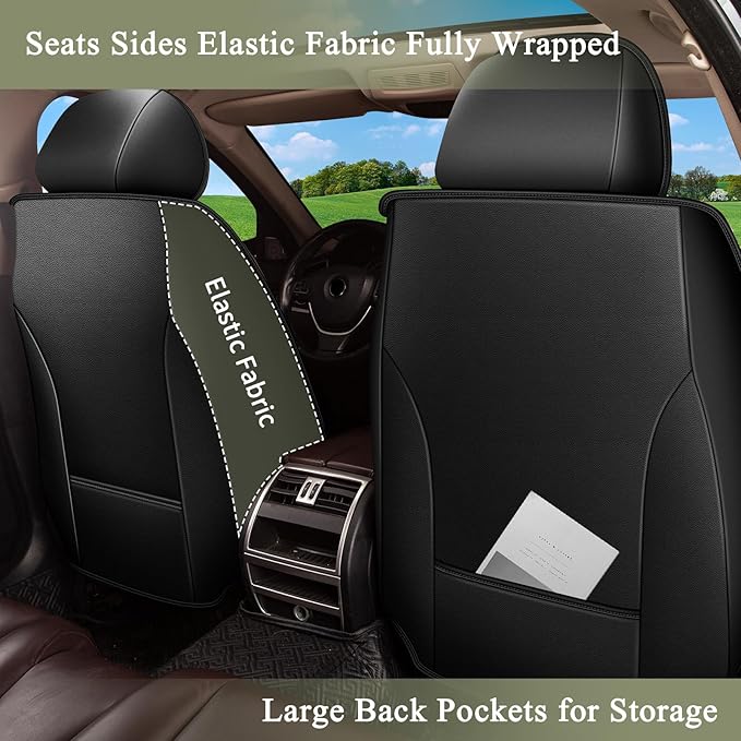Car Seat Covers Front Pair for Toyota Prius 2003-2015: Breathable Perforated Leather Seat Cover (Black&Grey)