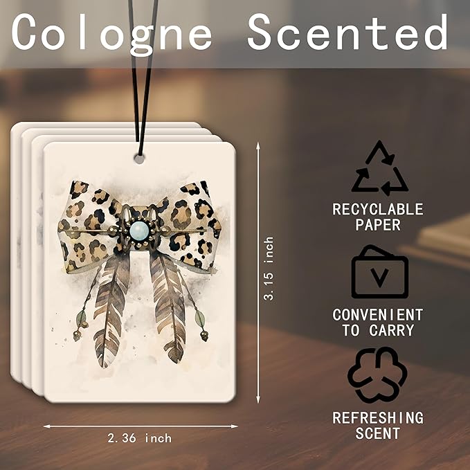 Cowgirl Car Air Freshener 4 Pcs, Watercolor Bow Hat Boot Scented Hanging Decor for Women, Vehicles Home Ranch, Western Boho Mirror Gift