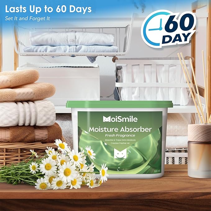 Moisture Absorbers, Efficient Fresh Scent Humidity Absorber ＆ Odor Eliminator Boxes, Refillable Car Dehumidifier for Closet, Bathroom, Basement＆ RV, 3 Pack