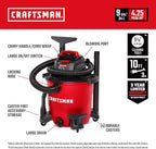 CRAFTSMAN CMXEVBE18690 9 Gallon 4.25 Peak HP Wet Dry Vac, Portable Shop Vacuum Wet and Dry with Filter, Dust Bag, Dusting Brush, Hose and Attachments for Home, Garage and Automotive Cleaning