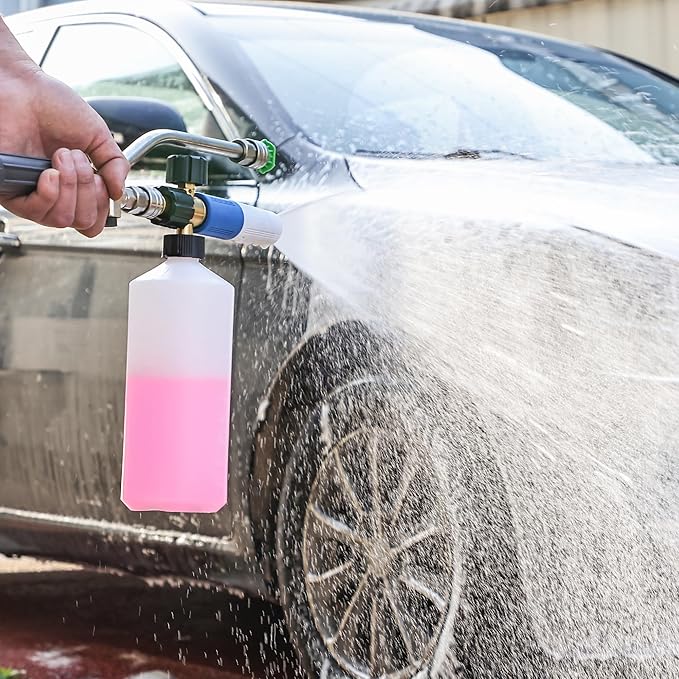 FENG PAI Pressure Washer Foam Cannon with Dual Connector Accessory & 7 Power Washer Sprayer Nozzles, Double Tip Attachment For Soap Cannon, 1/4" Quick Connect, 3600 PSI