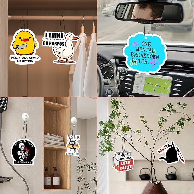 10Pcs Funny Car Air Freshener Hanging Decor Cute Accessories for Auto Interior, Funny Mirror Decor Hanging Cars Freshener Interior Gift for Men Women