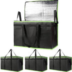 Bodaon 4-Pack Cooler Insulated Food Delivery Bag, Rideshare Delivery Bag, XXX-Large Thermal Bags for Catering/Hot Pizza, Travel/Camping/Picnic/Grocery Reusable Warmer Frozen, Black-Green Edge