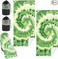 2 Pack Car Seat Towel Covers with Storage Bag 63 x 32 Inch Athletic Running Towel Seat Sweat Washable Non Slip Cover Gift for Car Outdoor Sport Activities (Green Tie Dye)