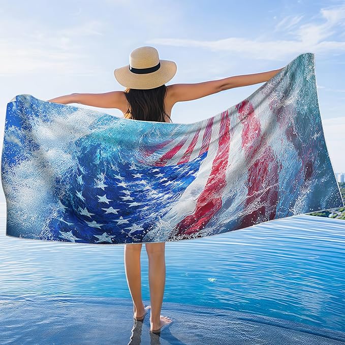 1 Pack Car Towel Seat Covers with Storage Bag, Multifunctional Towel for Gym Outdoor Sport, Picnic, Beach, Pet Dog Travel,Non-Slip Washable Car Seat Protector (Flag Waves)