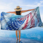 1 Pack Car Towel Seat Covers with Storage Bag, Multifunctional Towel for Gym Outdoor Sport, Picnic, Beach, Pet Dog Travel,Non-Slip Washable Car Seat Protector (Flag Waves)