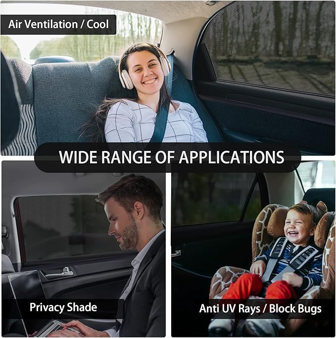 2Pack Large Car Window Screen Mesh 41" to 53", for Large SUV, Pickup, Truck, Minivan, Window Sun Shade for Car Camping Overnight Sleeping