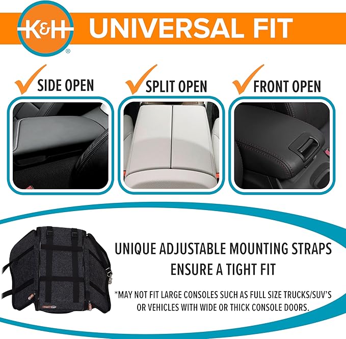 K&H Pet Products Center Console Dog Car Seat for Small Dogs & Cats, Secure Armrest Booster Pet Carrier with Safety Tether, Zippered Enclosure, 2 Pockets, Washable Plush Pad, for Pets Under 8 lbs.