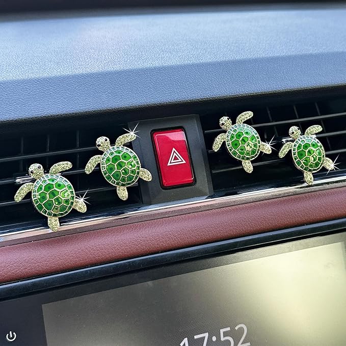 4pcs Cute Sea Turtles Car Air Vent Diffuser – Clip-On Fragrance Air Freshener for Cars with Replaceable Refills, Adorable Animal Vent Clip for SUV & Truck(Green, Ocean)