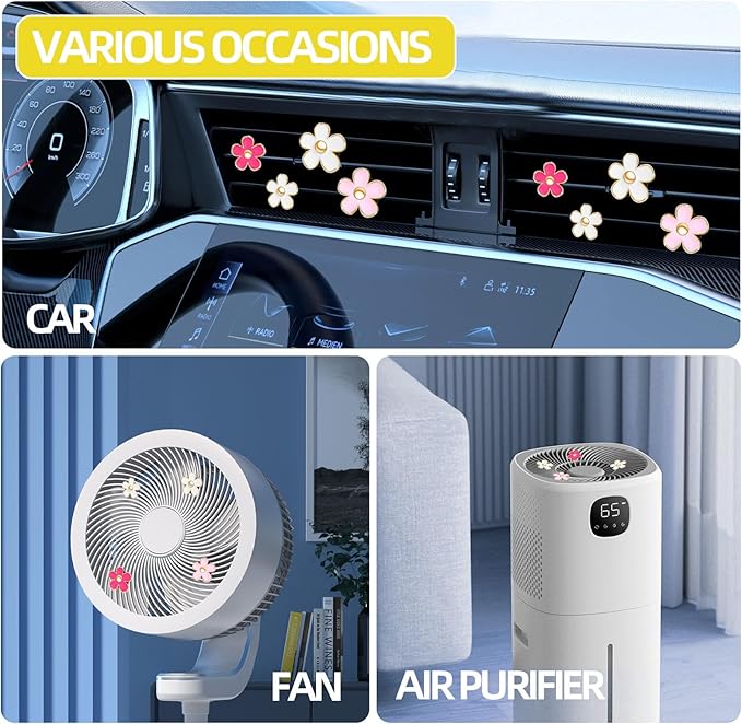 NBTEPEM 6 PCS Daisy Flower Air Vent Clip Car Decoration Accessories Air Conditioning Outlet Clip Car Air Freshener Clip Charm Car Interior Decor(3 cm, 3.3 cm, White, Pink, Red)