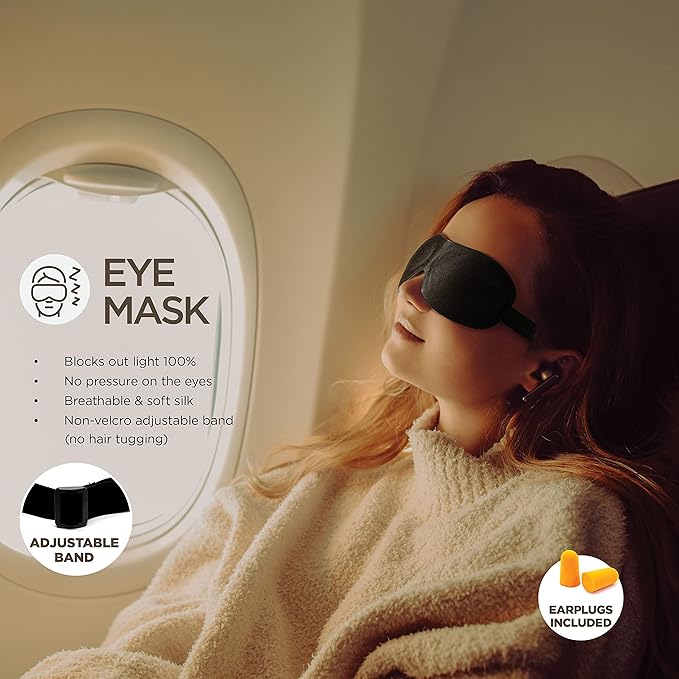 Homeify Airplane Travel Kit – Adjustable Memory Foam Airplane Neck Pillow with Phone Holder, Eye Mask, Foot Hammock, and Earplugs – 6 Piece Plane Travel Essentials for Long Flights