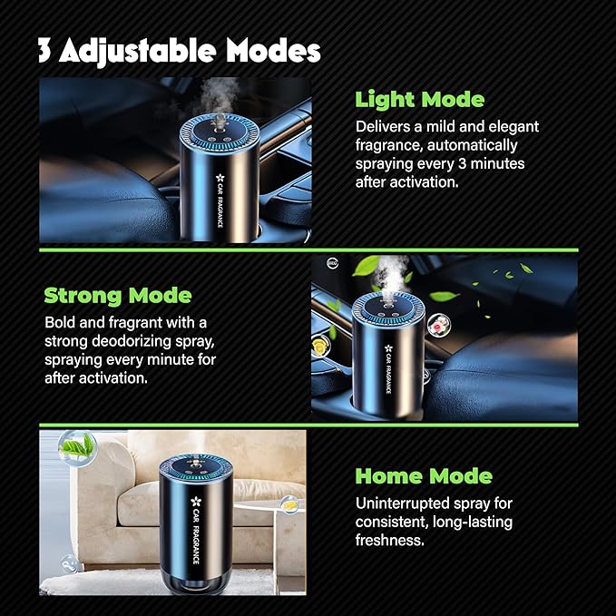Smart Car Air Freshener - Automatic Essential Oils Aroma Diffuser - Rechargeable Auto On/Off Fragrance Fresheners with Starry Lights Projector - 3 Adjustable Mode Scent Purifier with 50mL Perfume