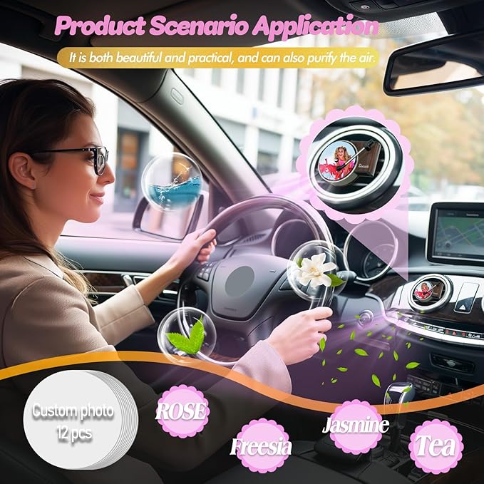 Personalized Custom Car Air Freshener, Double Sided Custom Photo, Record Player Shaped Fragrance Vent Clip, Unique and Cute Car Interior (12 Count, Changpian E)