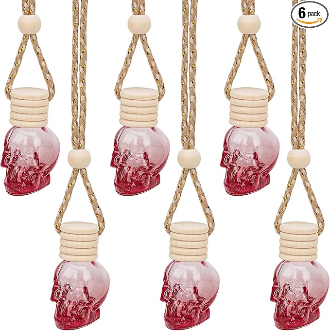 Skull Car Air Freshener, Hanging Refillable Diffuser Bottles for Essential Oils, Perfume Pendant for Auto Interior Decor & Aromatherapy (6Pcs）