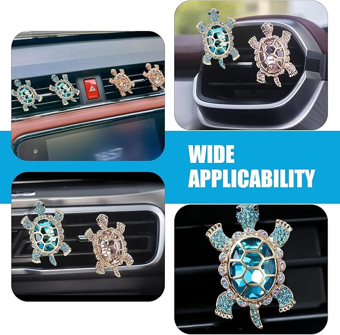 2 PCS Sea Turtles Car Air Fresheners Vent Clips, Cute Sea Turtles Decor Ocean Themed, Glamorous Turtle Car Accessories for Women, Refillable Interior Decoration Outlet Diffuser (Blue)