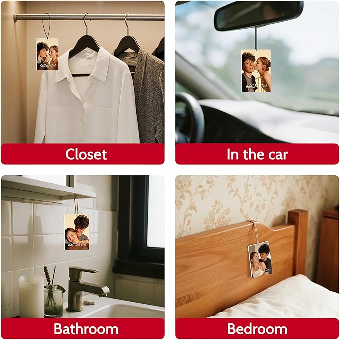 Bemaystar Custom Air Fresheners with Picture – Custom Double Sided Photo Car Air Freshener, Personalized Air Freshener for Car Wardrobe Bathroom and Hanging Ornaments (Rectangle)