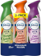 Febreze Air Mist, Air Freshener, Odor Fighting Room Spray, Deodorizer for Home Bathroom Kitchen Office Apartment Classroom, Lilac Sunrise, Summer Peaches, Mango Splash Variety Pack, 8.1oz (Pack of 3)