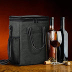 Tirrinia 6 Bottle Wine Gift carrier - Insulated & Padded Wine Carrying Cooler Tote Bag with Handle and Adjustable Shoulder Strap for Travel or Picnic, IDEAL Wine Lover Gift, Black