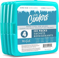 Cool Coolers by Fit & Fresh 4 Pack Slim Ice Packs, Quick Freeze Space Saving Reusable Ice Packs for Lunch Boxes or Coolers, Green