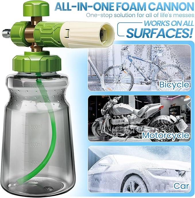LanAqua Foam Cannon for Pressure Washer, Upgraded Wide Mouth Snow Foam Cannon for Car Wash, Adjustable Thick Portable Car Wash Sprayer with 1/4" Quick Connector, Additional 1.1 mm Orifice Nozzle