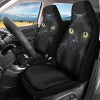 BIGCARJOB Durable Washable Black Cat Car Seat Covers 2pc Front Seat Only Ultra-Soft Universal Auto Drive Seat Protector Cover