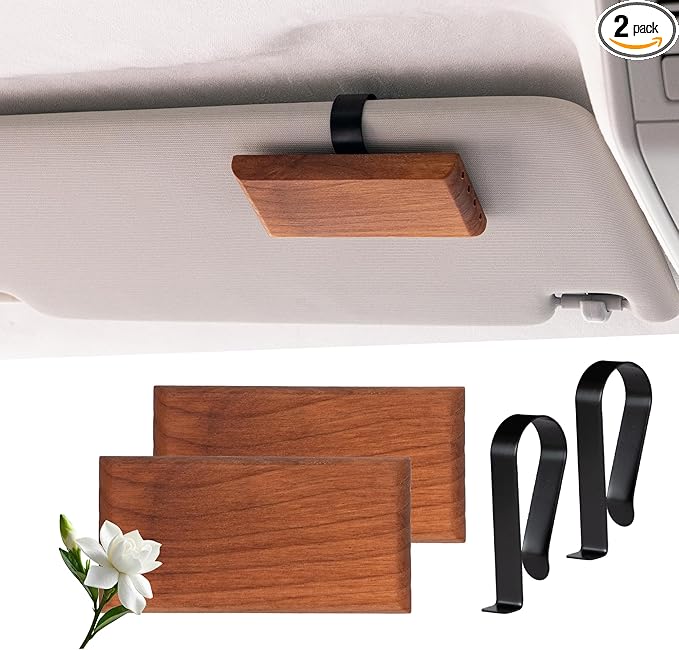 Yuoyar Wood Car Scents Air Freshener Visor Clips Diffuser Odors Eliminator, 2 Packs (Gardenia)