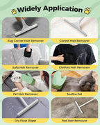 Carpet Rake for Pet Hair Removal Tool - 4 in 1 Pet Hair Remover Kit for Dog Cat Fur Remover, Contain 60" Adjustable Rubber Broom, Glove, Magic Brush and Scraper for Furniture,Short Pile Carpets, Mats