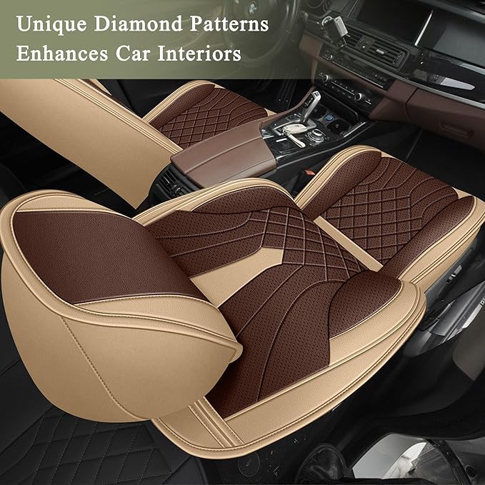Breathable Car Seat Covers for Honda Pilot 2005-2016, Front Seats, Perforated Leather, Seat Protector, Interior Trim for Honda Pilot Accessories (Beige&Brown)