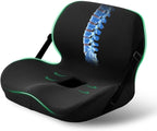 Memory Foam L-Shaped Seat Cushion with Lumbar Support & Adjustable Strap - Tailbone Pain Relief for Office Chair, Car, Home - Non-Slip Bottom, Breathable Mesh Cover (Black)