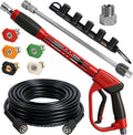 Hourleey Pressure Washer Gun and Hose Kit, 30 FT Kink Resistant Power Washer Hose and Replacement Wand Extension, 5 Nozzle Tips, M22-14 Fitting, 3600 PSI