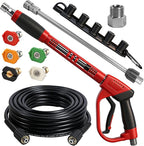 Hourleey Pressure Washer Gun and Hose Kit, 30 FT Kink Resistant Power Washer Hose and Replacement Wand Extension, 5 Nozzle Tips, M22-14 Fitting, 3600 PSI