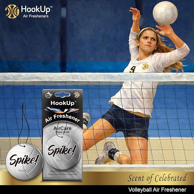 Volleyball Car Air Freshener by HookUp - 2 Pack - Black Gold Scent (Extra Strong) | Unique Volleyball Gift for Players, Coach, Fans | Hanging Car Accessory with Long Lasting Fresheners Smell