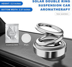 Solar Rotating Car Air Freshener, Solar Energy Refillable Car Dashboard Aromatherapy Ornament, Double Ring Fragrance Diffuser Decorative Accessories for Vehicle Home Office (Silver)