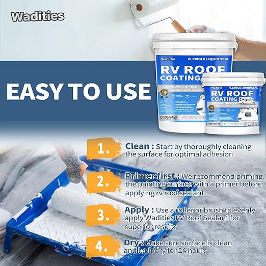 RV Roof Coating White, Wadities Waterproof Solar Reflective Sealant, Flexible RV Roof Sealant for Campers, Trailers, Motorhomes, Metal Buildings and Leak Repairs - 1 Gallon