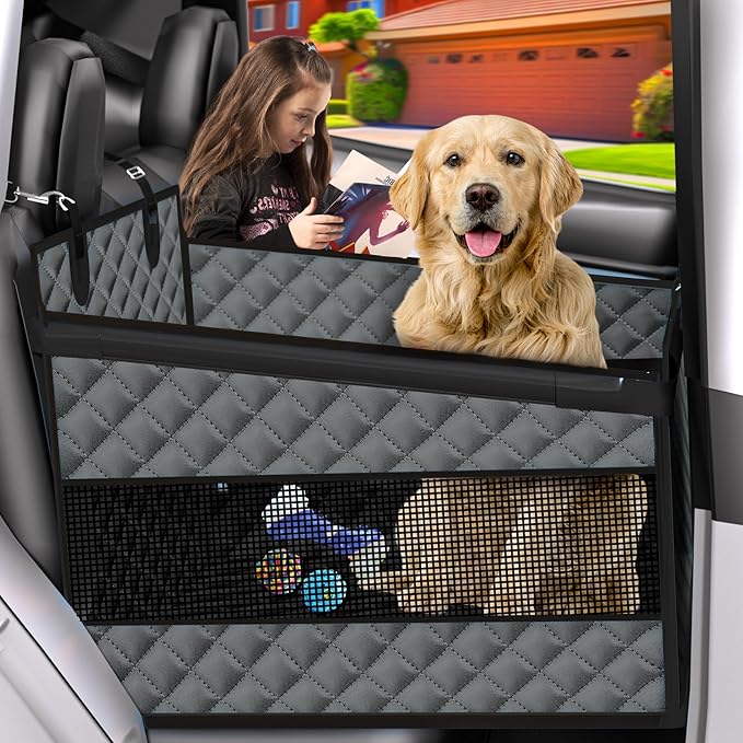 EPN Dog Car Seat for Large Dogs, Foldable Pet Car Seat with Waterproof Oxford Fabric, Non-Slip Bottom, Reinforced Support & Storage Pockets, Ideal for Road Trips (Grey)