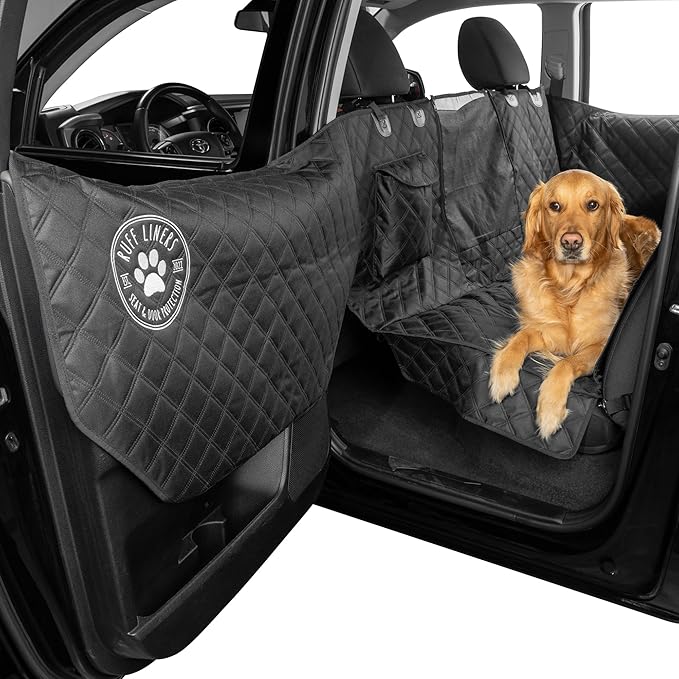 Ruff Liners Standard Dog Seat Cover, Black – As Seen on Shark Tank – Back Seat Protector for Cars, Mid-Size SUVs, & Mid-Size Trucks – Waterproof, Touch Fasteners, & Belt Slots – Sturdy Dog Hammock