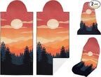 2 Pack Car Seat Towel Covers, Sweat Protector for Front Seats, Premium Thickened Microfiber with Great Smoky Mountains, Breathable & Quick Dry, Slip-on Headrest Pocket for Gym Running Universal Fit