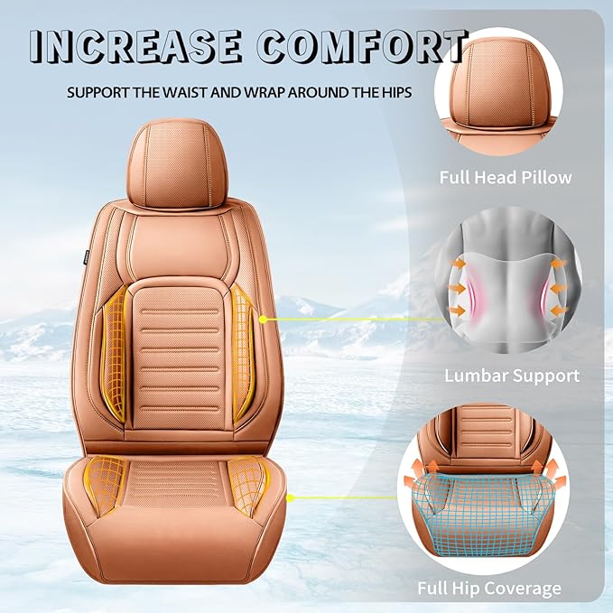 Fit Tucson Premium Leather Car Seat Covers Compatible with Hyundai Tucson 2010-2026, Breathable, Wear Resistant, Airbag Compatible, All-Weather Protection & Full Coverage, 2 Front Seat Brown