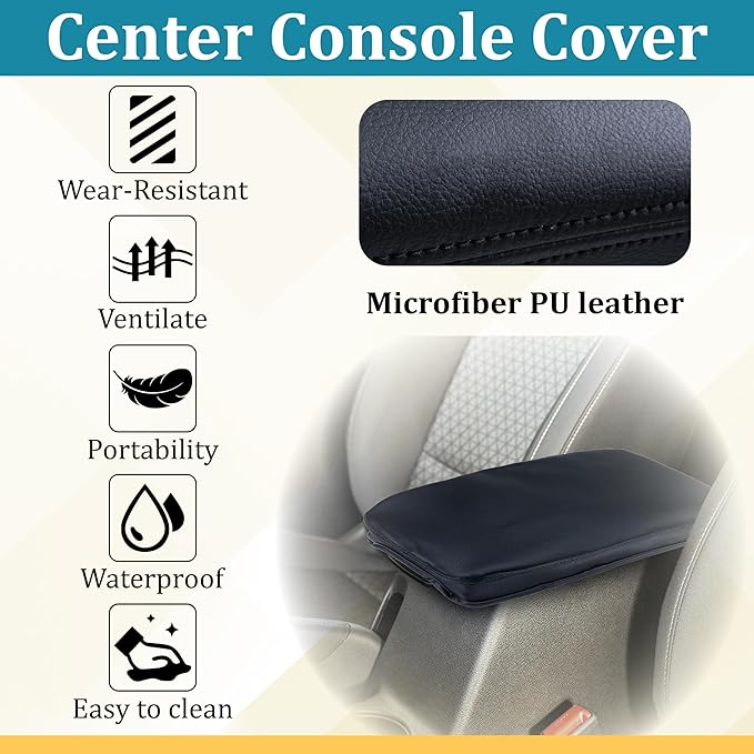 Center Console Cover Compatible with Toyota RAV4 Accessories 2020-2025 and 2021-2025 RAV4 Prime, PU Leather Middle Console Lid Cover, Seat Protector Armrest Cushion Pad (Carbon Fiber Texture)