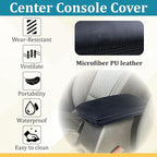 Center Console Cover Compatible with Toyota RAV4 Accessories 2020-2025 and 2021-2025 RAV4 Prime, PU Leather Middle Console Lid Cover, Seat Protector Armrest Cushion Pad (Black with Black Stitches)