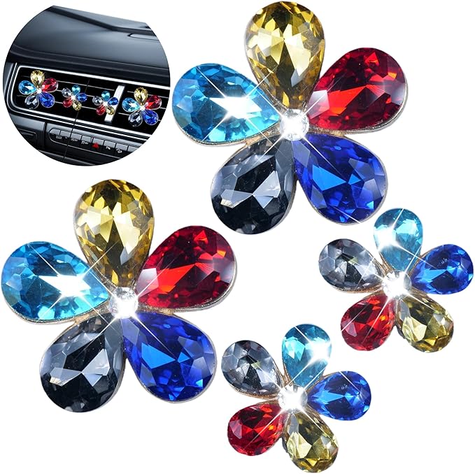 Bling Flower Car Accessories for Women Interior Aesthetic, Flower Decorative Vent Clips, Car Air Conditioner Clip Automotive Interior Decoration Fragrance-Free Aromatherapy Tablet, Add Your Own Scent