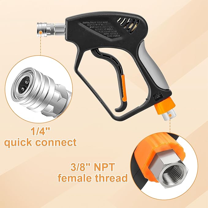 PWACCS Pressure Washer Gun with Foam Cannon, Short Pressure Washer Gun with Swivel, Foam Cannon for Car Wash Gun Kit with 1/4" Quick Connector, 5 Power Washer Nozzle Tips, 1.5 Liter, 5000 PSI