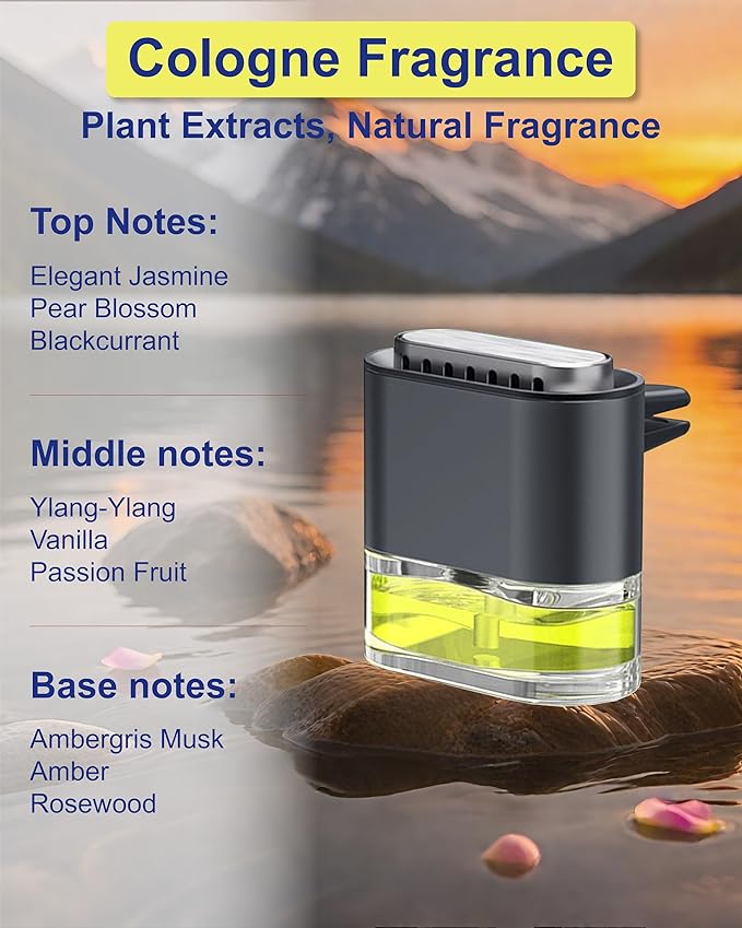 Car air freshener, Long-Lasting Fragrance with Essential Oils, Equipped with 2 Fragrance Sticks, car Vent Clip, Essential Oil Aromatherapy Diffuser Suitable for Men and Women, Cologne