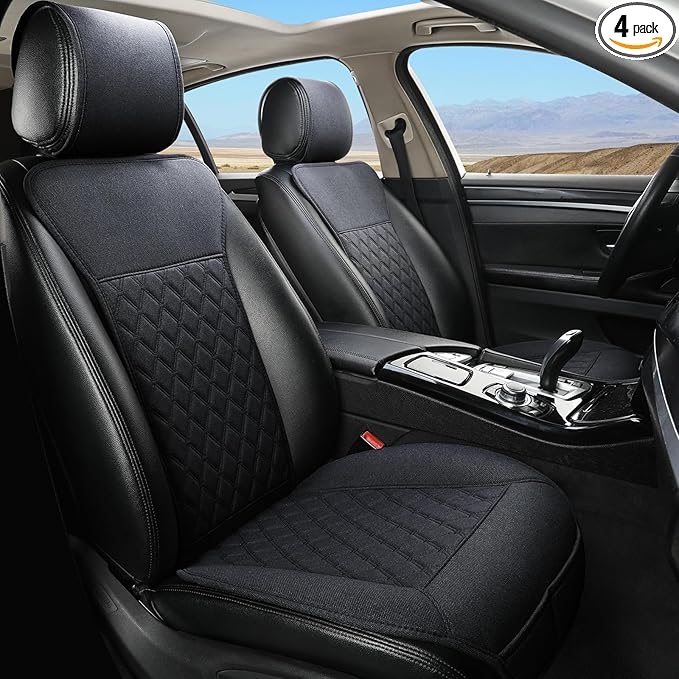West Llama Linen Car Seat Covers-Breathable & Soft-Front Car Seat Protector Universal Fit 90% Cars,SUVs,Trucks,Diamond Pattern-1Pair,Black