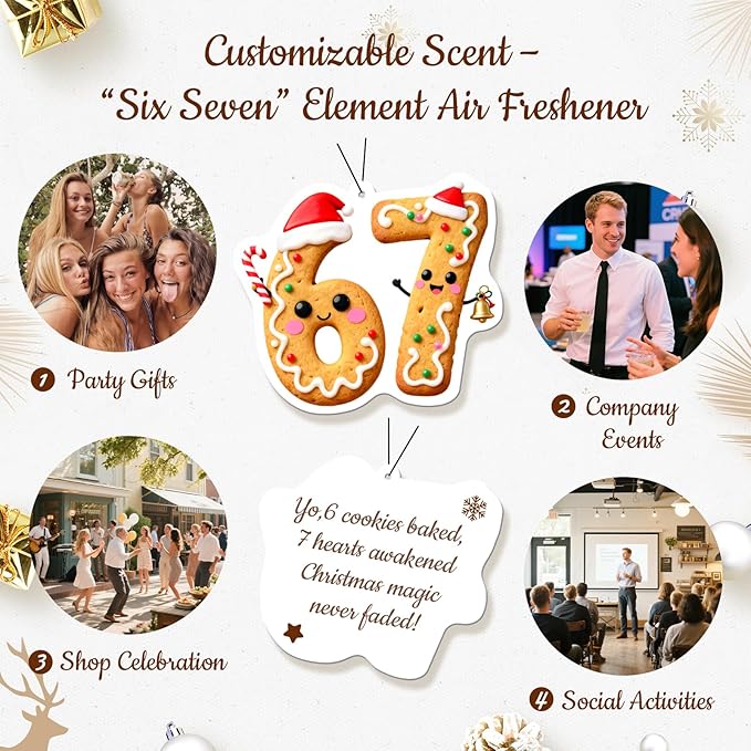 HINFKA 4Pcs 67 Christmas Air Freshener – Customizable Scent Car Ornament with Funny Six Seven Gingerbread Design