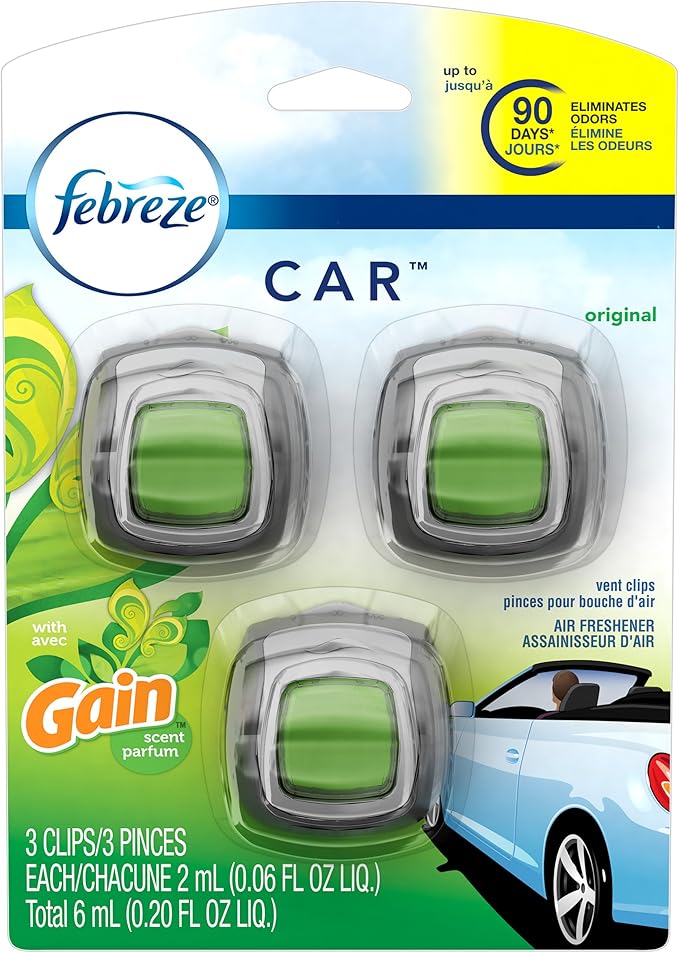 Febreze Car Vent Clip Air Freshener, Gain Original, 0.037 Pound
