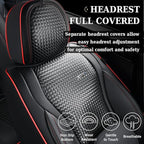 Coverado Car Seat Covers Full Set, Black Redline Seat Covers for Cars, Waterproof Nappa Leather Automotive Seat Covers with Lumbar Head Pillow, Car Seat Protectors, Universal Fit for Most Cars SUV