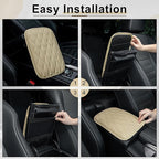 Amiss Auto Center Console Pad, Universal Waterproof Car Armrest Seat Box Cover, Leather Auto Armrest Cover Protector for Most Vehicles, SUV, Truck, Car (Beige)