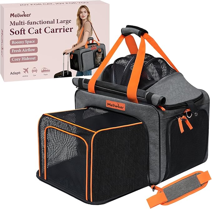 Cat Pet Carrier Soft Sided Bag Airline Approved, Foldable Travel Large Carrier for Small Kittens Medium Cats Up to 13 Lbs, Expandable Carrying Case for Car, Comfortable for Transport